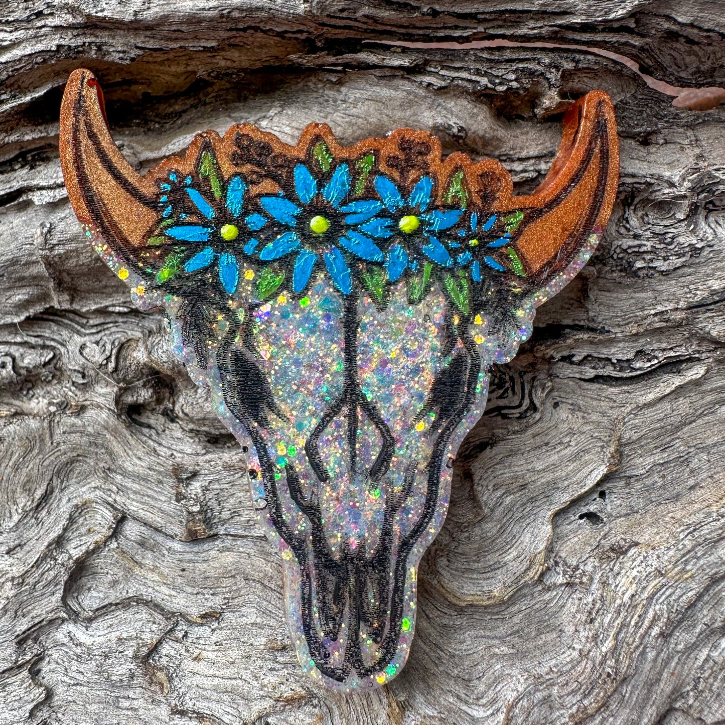 Flower Crown Cow Skull Shaped Tag